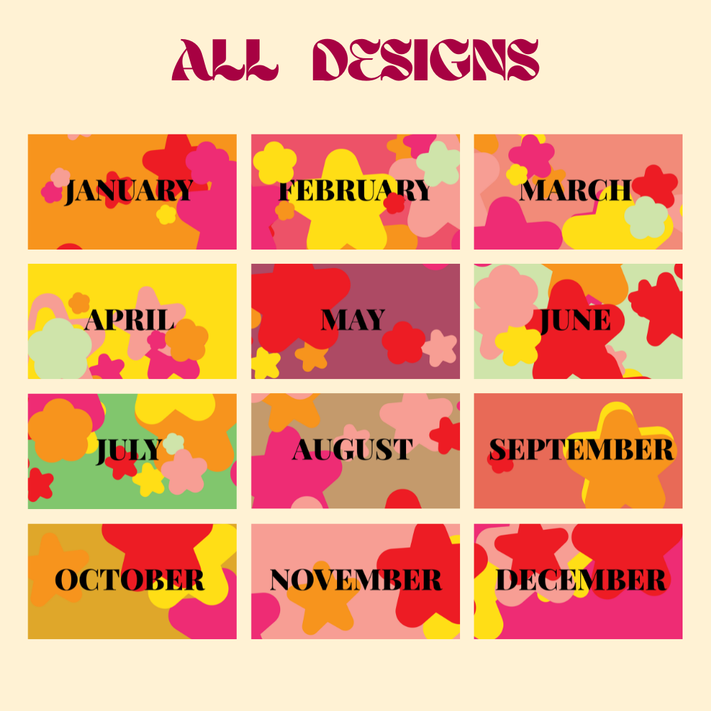 COLORFUL STAR & FLOWER UNDATED 2026 CALENDAR | PRINTABLE CALENDAR Nikola's Printables