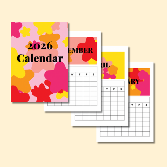 COLORFUL STAR & FLOWER UNDATED 2026 PRINTABLE CALENDAR